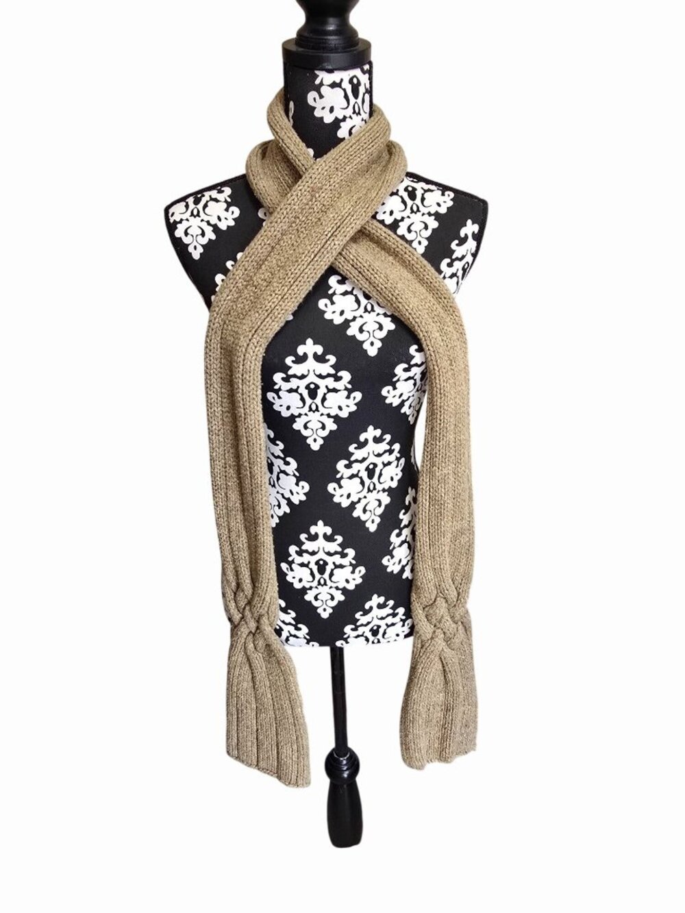 Gap Hand Knit Winter Scarf Beige 77" Long Wool Blend